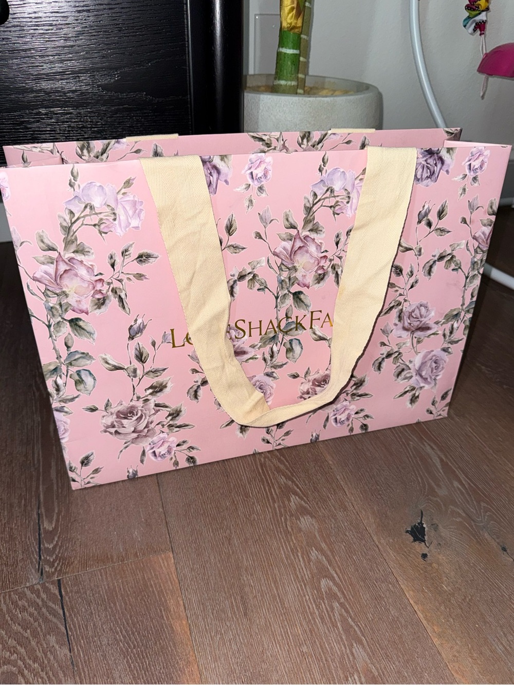 LoveShackFancy Pink Floral Bag with Cream Handles
